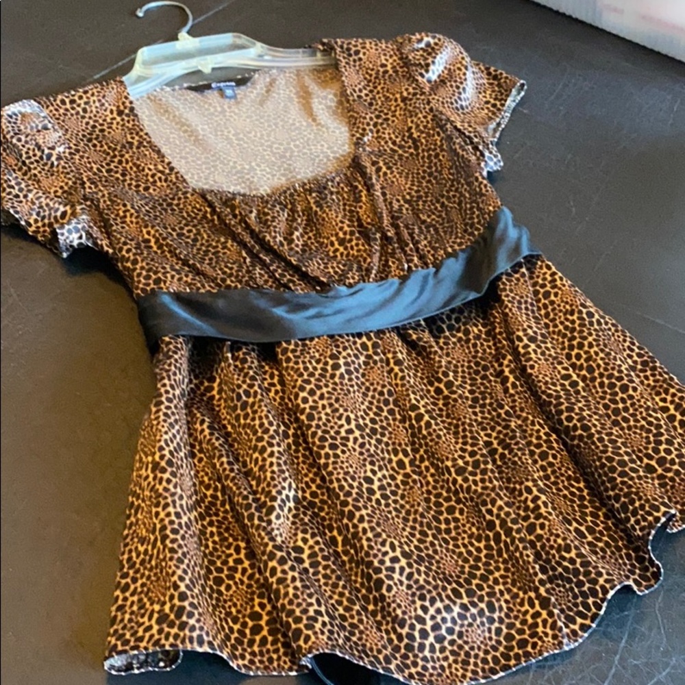 Animal print silky empire waist top